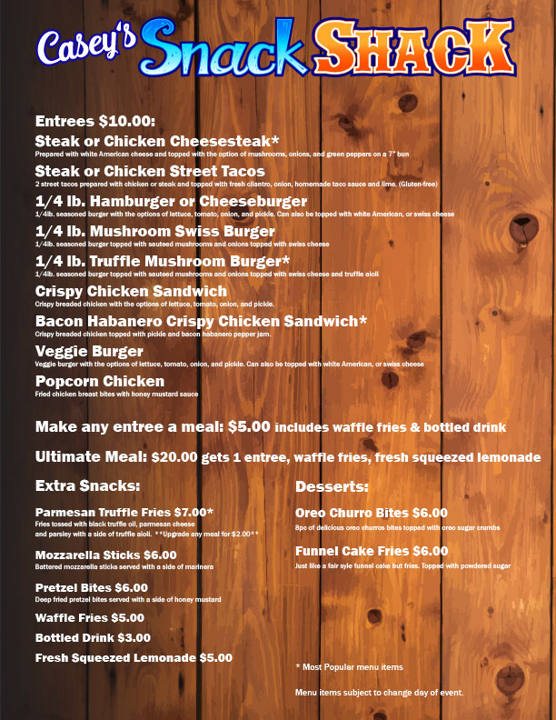 Caseys Snack Shack Menu Caseys Snack Shack Menu